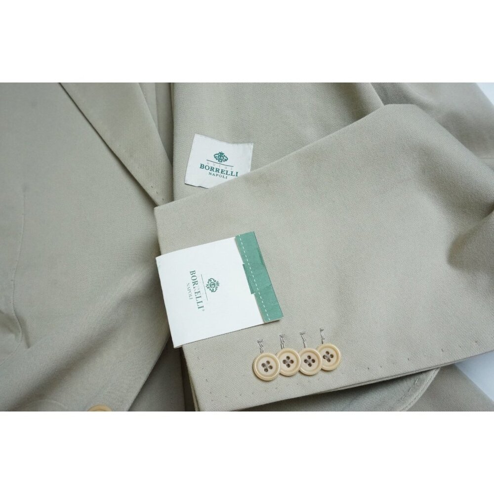 Borrelli Napoli Sorrento Khaki Brown 100% Cotton Sport Coat Jacket Sz 40 NEW